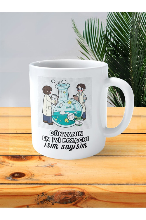 Art hedi̇ye dünyanın en iyi eczacısı eczane baskılı kupa bardak isimli kişiye özel bilim adamı