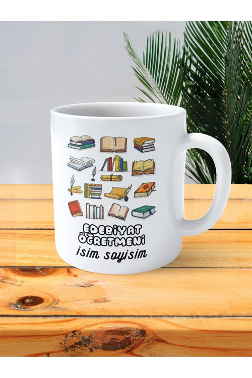 Art hedi̇ye edebiyat öğretmeni baskılı kupa bardak isimli kişiye özel parşomen tüy
