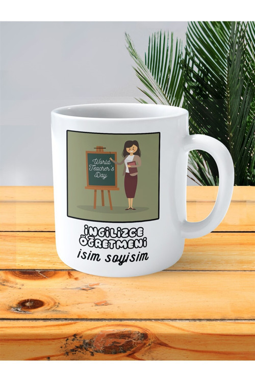 Art hedi̇ye ingilizce öğretmeni english teacher baskılı kupa bardak isimli kişiye özel portatif tahta resimli