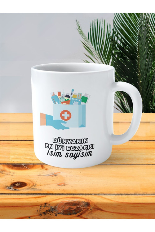 Art hedi̇ye dünyanın en iyi eczacısı eczane baskılı kupa bardak isimli kişiye özel ecza kutusu