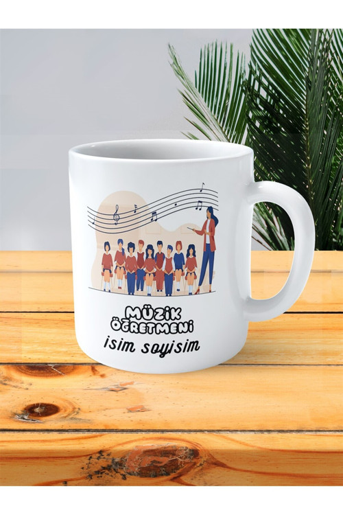 Art hedi̇ye müzik öğretmeni baskılı kupa bardak isimli kişiye özel notalar do re mi