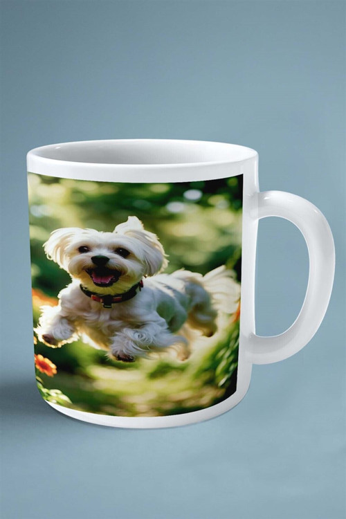 Art hedi̇ye Maltese Terrier Köpek Isimli Kişiye Özel Baskılı Kupa Bardak Uçan