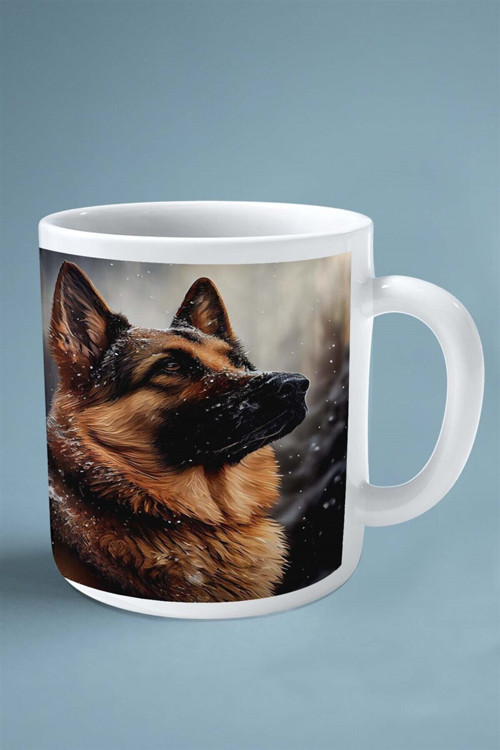 Art hedi̇ye German Shepherd Alman Köpek Isimli Kişiye Özel Baskılı Kupa Bardak Kar