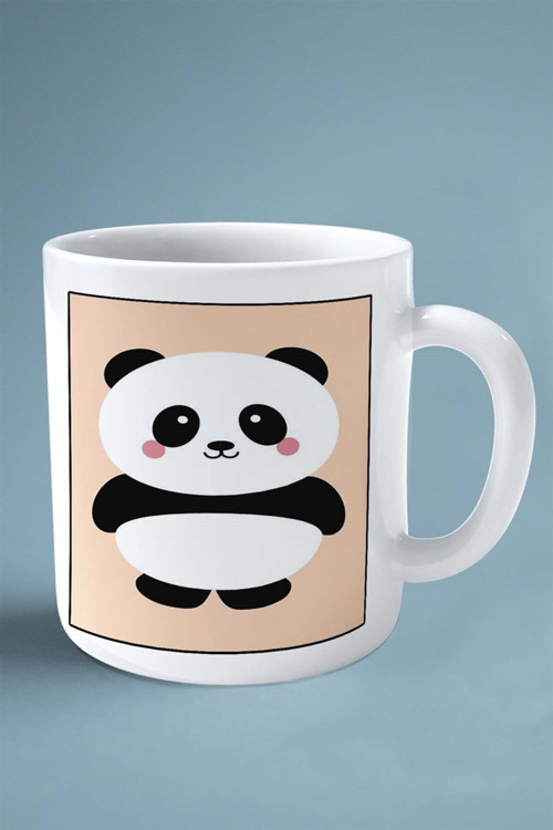 Art hedi̇ye panda baskılı kupa bardak çift taraflı kişiye özel çerçeveli renkli model 4