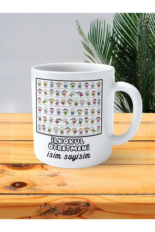 Art hedi̇ye ilkokul öğretmeni baskılı kupa bardak isimli kişiye özel çocuklar renkli