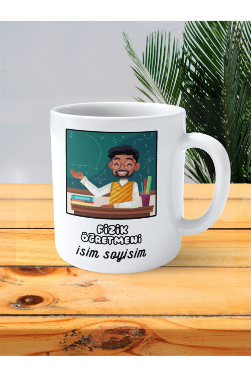 Art hedi̇ye fizik öğretmeni baskılı kupa bardak isimli kişiye özel karekök üçgen