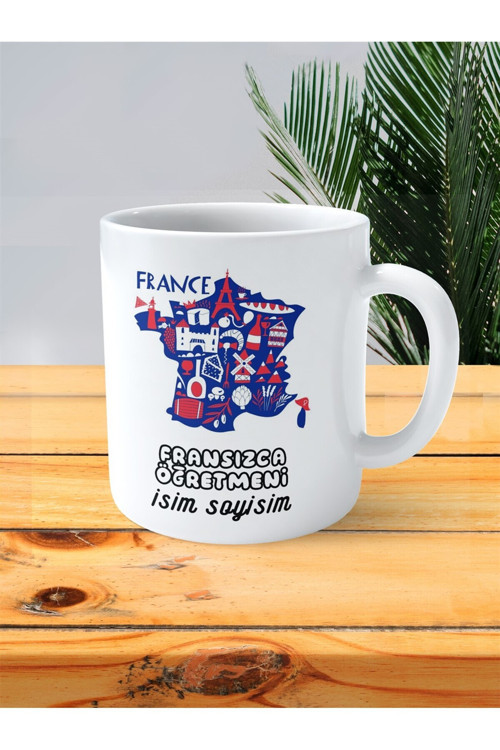 Art hedi̇ye fransızca french öğretmeni baskılı kupa bardak isimli kişiye özel harita şato fransa