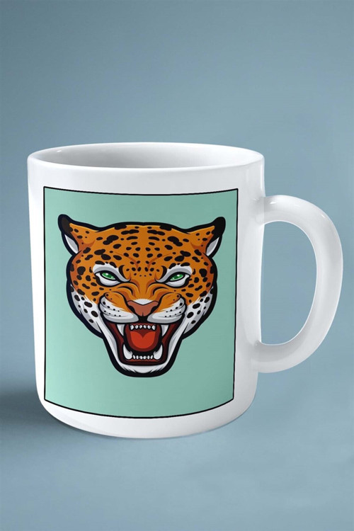 Art hedi̇ye jaguar baskılı kupa bardak çift taraflı kişiye özel çerçeveli renkli model 6