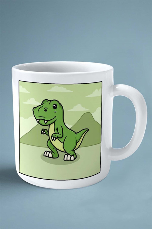 Art hedi̇ye trex dinazor baskılı kupa bardak çift taraflı kişiye özel çerçeveli renkli model 4