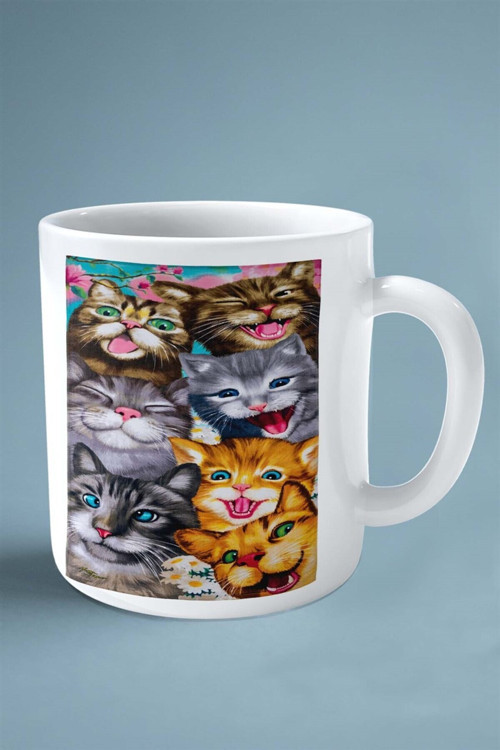 Art hedi̇ye kedi çift taraflı baskılı kupa bardak kişiye özel yeşil mavi göz