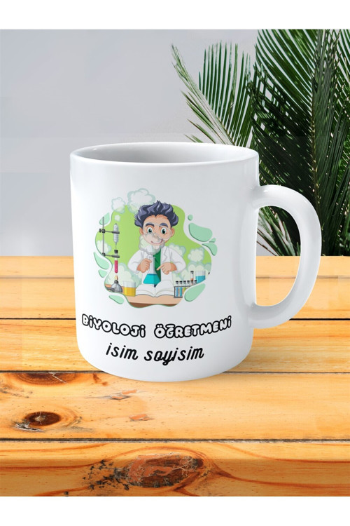 Art hedi̇ye biyoloji öğretmeni baskılı kupa bardak isimli kişiye özel deney tüpü iğne