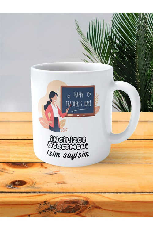 Art hedi̇ye ingilizce öğretmeni english teacher baskılı kupa bardak isimli kişiye özel tahta happy