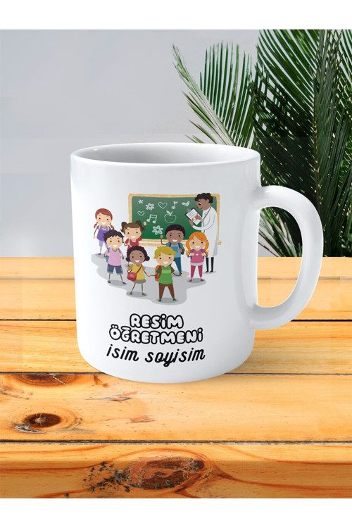 Art hedi̇ye resim öğretmeni baskılı kupa bardak isimli kişiye özel tahta ders çocuklar