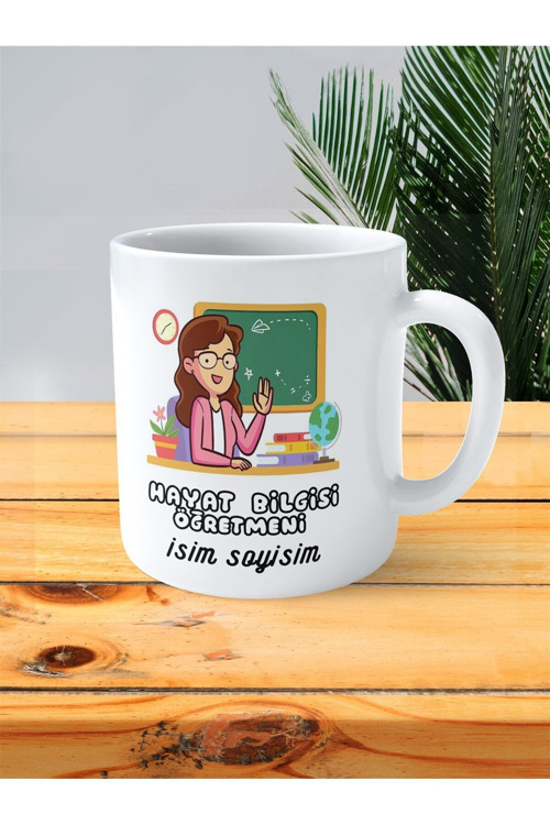 Art hedi̇ye hayat bilgisi öğretmeni baskılı kupa bardak isimli kişiye özel daire kadın