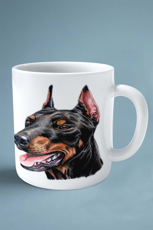 Art hedi̇ye Doberman Köpek Isimli Kişiye Özel Baskılı Kupa Bardak Profil