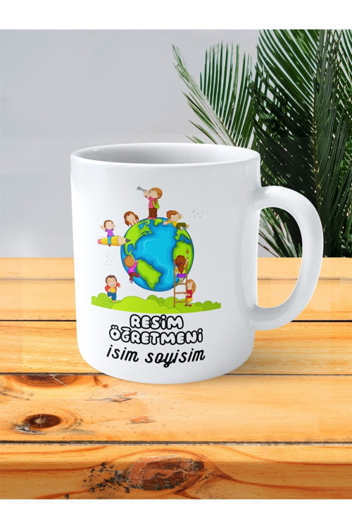 Art hedi̇ye resim öğretmeni baskılı kupa bardak isimli kişiye özel merdiven dünya