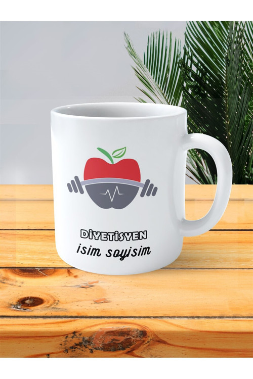 Art hedi̇ye en iyi diyetisyen baskılı kupa bardak isimli kişiye özel elma
