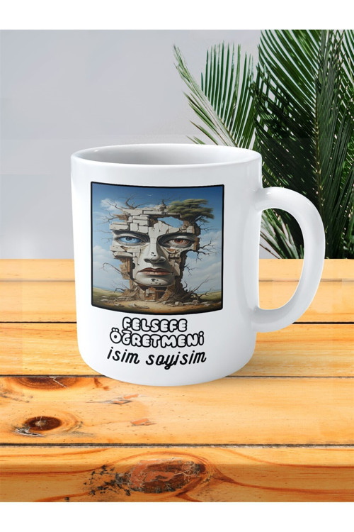 Art hedi̇ye felsefe öğretmeni baskılı kupa bardak isimli kişiye özel heykel mavi göz ağaç