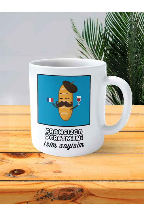 Art hedi̇ye fransızca french öğretmeni baskılı kupa bardak isimli kişiye özel kutlama bıyık