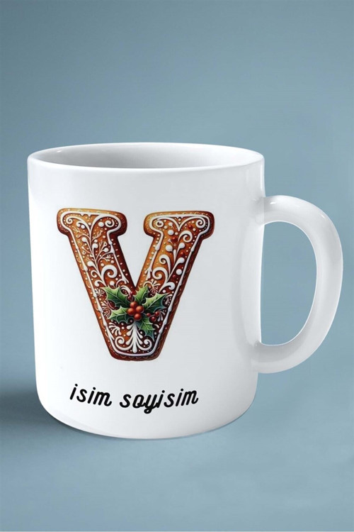 Art hedi̇ye Noel yeni yıl yeniyıl hediye isimli kişiye özel 2024 baskılı kupa bardak V HARFİ