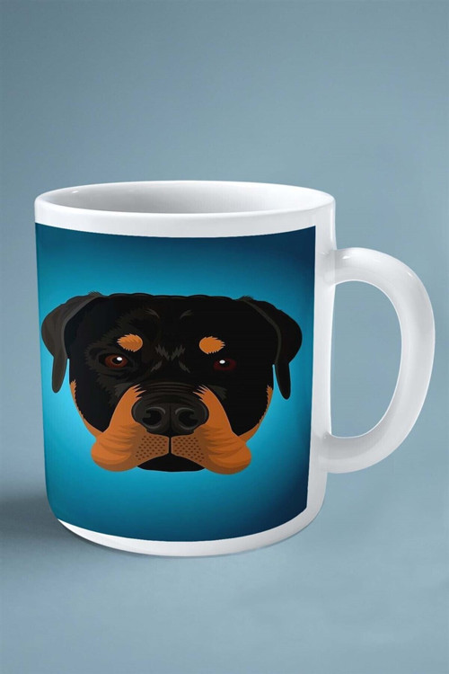 Art hedi̇ye Rottweiler Köpek Isimli Kişiye Özel Baskılı Kupa Bardak Mavi