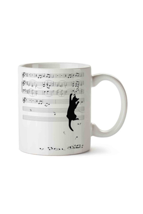 Art hedi̇ye Kedi Müzik Nota Toplayan Kedi Iki Tarafı Baskılı Kupa Bardak
