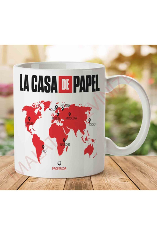 Art hedi̇ye La Casa De Papel Dünya Haritası Iki Tarafı Baskılı Kupa Bardak