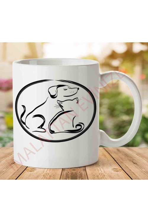 Art hedi̇ye Dog And Cat Köpek Ve Kedi Iki Tarafı Baskılı Kupa Bardak
