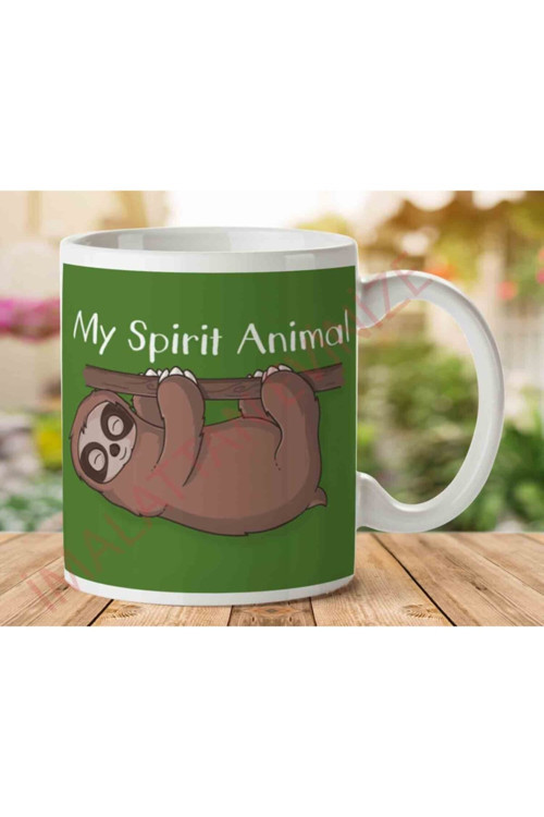 Art hedi̇ye My Spirit Animal Tembel Hayvan Iki Tarafı Baskılı Kupa Bardak