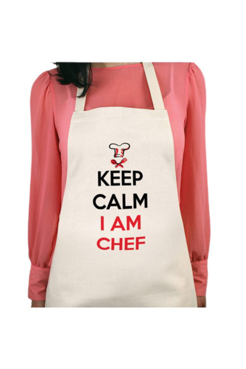 Art hedi̇ye Keep Calm I Am Chef Kalıcı Baskılı Su Itici Özellikli Yıkanabilir Mutfak Önlüğü
