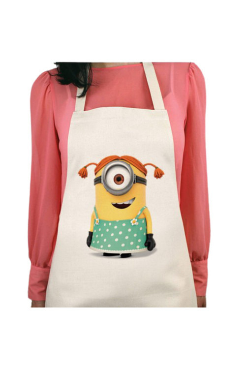 Art hedi̇ye Minion Girl Kalıcı Baskılı Su Itici Özellikli Yıkanabilir Mutfak Önlüğü