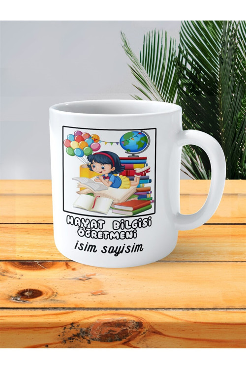 Art hedi̇ye hayat bilgisi öğretmeni baskılı kupa bardak isimli kişiye özel minik kız