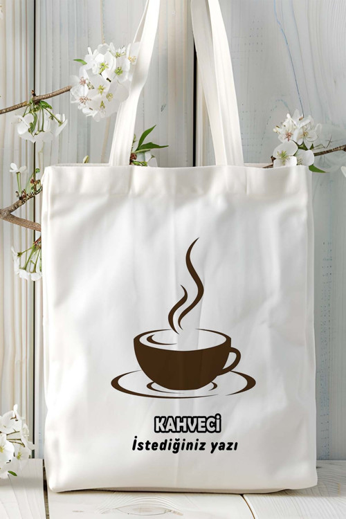 Art hedi̇ye kahveci Baskılı bez omuz çantası kişiye özel model 2