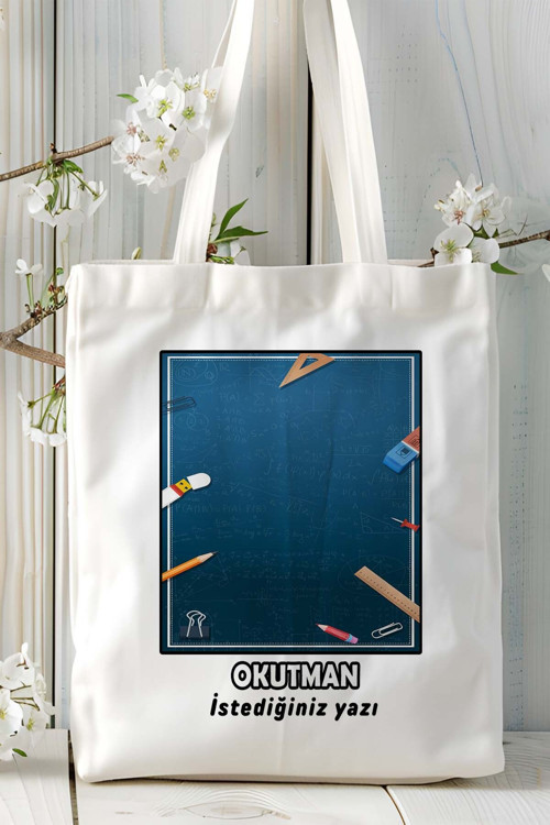 Art hedi̇ye okutman Baskılı bez omuz çantası kişiye özel model 3