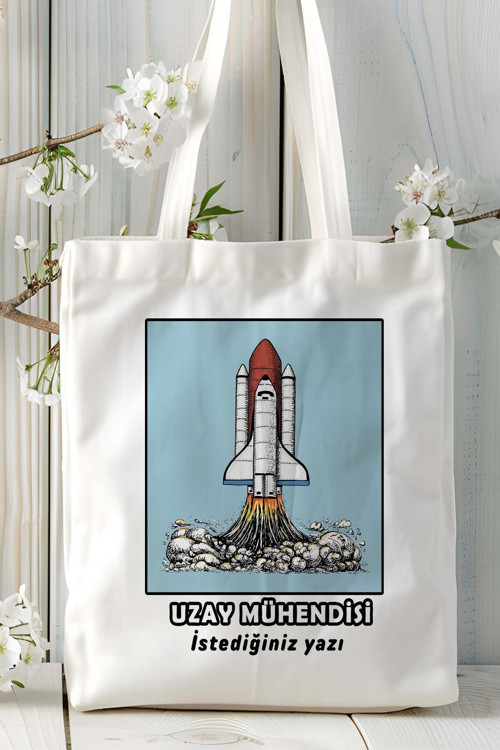 Art hedi̇ye uzay mühendisi Baskılı bez omuz çantası kişiye özel model 9