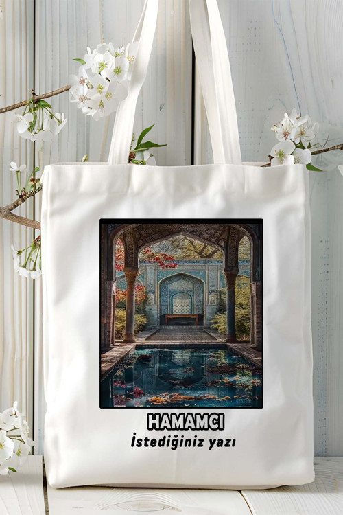 Art hedi̇ye hamamcı Baskılı bez omuz çantası kişiye özel model 7