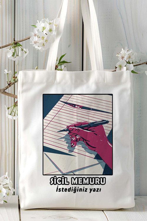 Art hedi̇ye sicil memuru Baskılı bez omuz çantası kişiye özel model 5