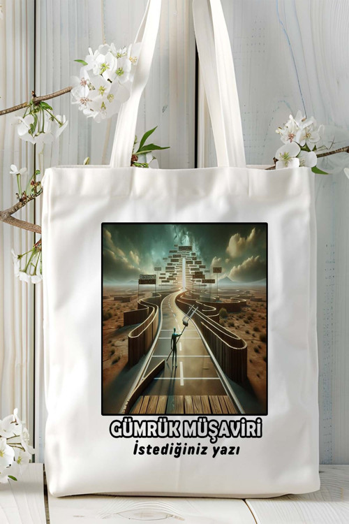 Art hedi̇ye gümrük müşaviri Baskılı bez omuz çantası kişiye özel model 4