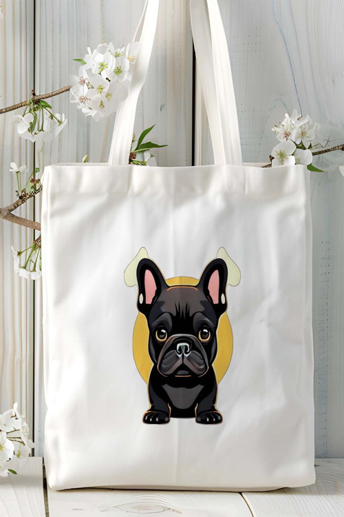 Art hedi̇ye French Bulldog Köpek Baskılı Bez Çanta Omuz Çantası Kişiye Özel model 25