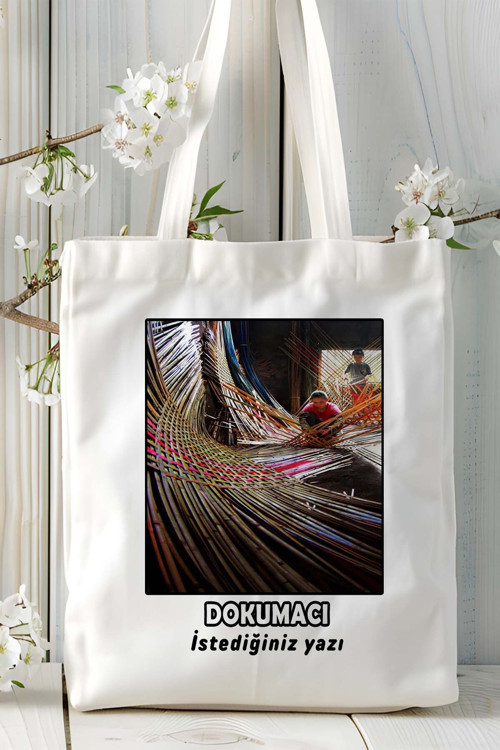 Art hedi̇ye dokumacı Baskılı bez omuz çantası kişiye özel model 3