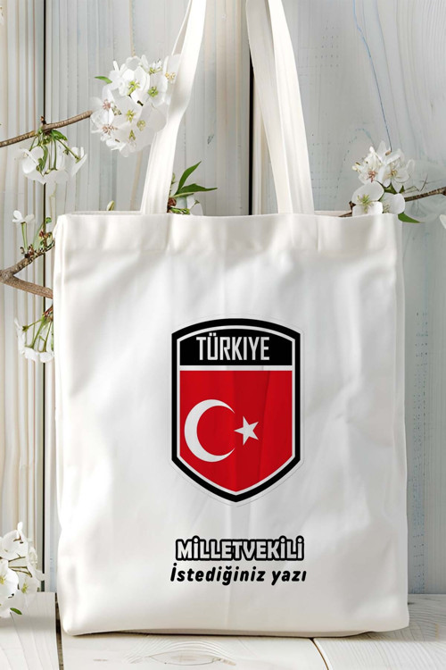 Art hedi̇ye milletvekilli Baskılı bez omuz çantası kişiye özel model 6