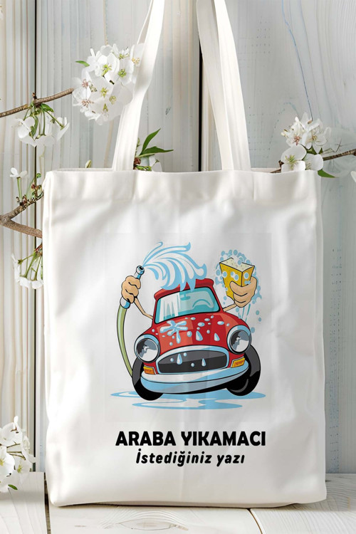 Art hedi̇ye araba yıkamacı Baskılı bez omuz çantası kişiye özel model 1