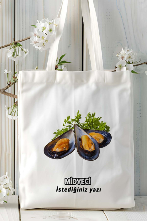 Art hedi̇ye midyeci Baskılı bez omuz çantası kişiye özel model 5