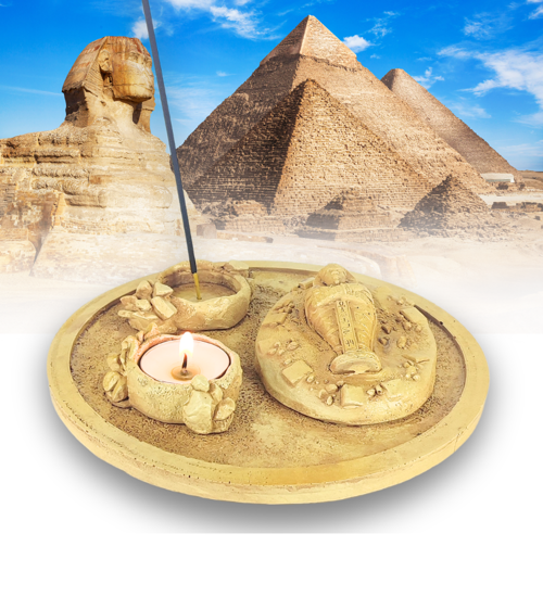 Antik Mısır Daire Sarcophagus Lahit Çubuk Tütsülük ve Tealight