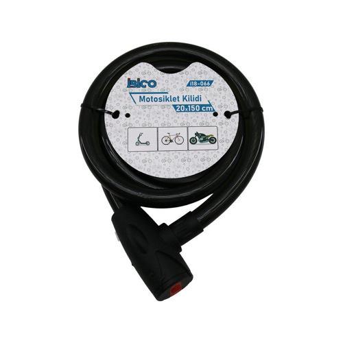 ANAHTARLI AÇ-KAPA KİLİT KAPAKLI MOTOR - BİSİKLET KİLİT ÇELİK TEL SİYAH ŞEFFAF KILIF 20MMX150CM  