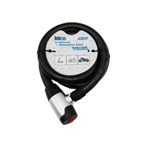 ANAHTARLI AÇ-KAPA KİLİT KAPAKLI MOTOR - BİSİKLET KİLİT ÇELİK TEL SİYAH ŞEFFAF KILIF 24MMX150CM  