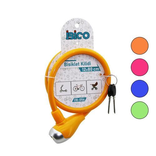 ANAHTARLI METAL UÇLU PLASTİK KAFA BİSİKLET KİLİT ÇELİK TEL RENKLİ KILIF 12MMX80CM  