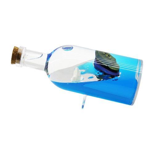 MAVİ SU - ADALI  YUVARLAK MİKA ŞİŞE=YAN DURUŞ AYAKLI YÜZEN BATMAYAN GEMİ DEKORATİF BİBLO AKVARYUM 6X16CM 