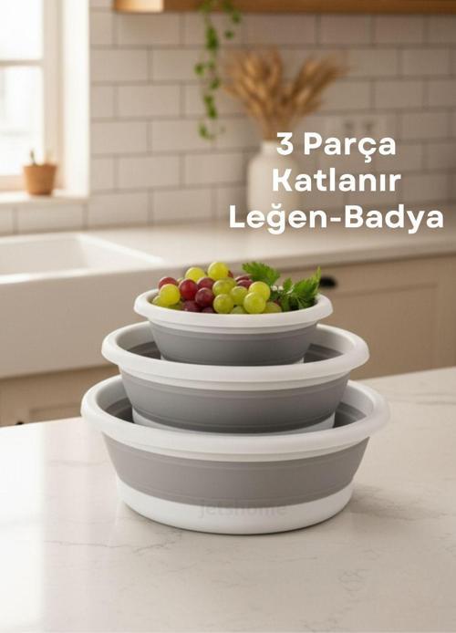 Katlanabilir 3’lü Leğen & Badya Seti – Akordiyon Tasarım, Çeyizlik ve Pratik Kullanım