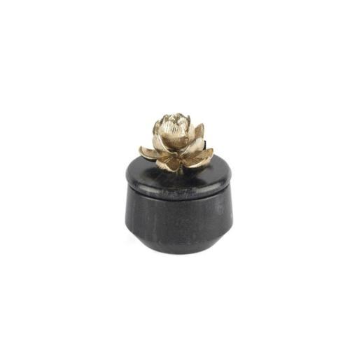 Gold Metal Çiçekli Siyah Mermer Kavanoz 11x13cm